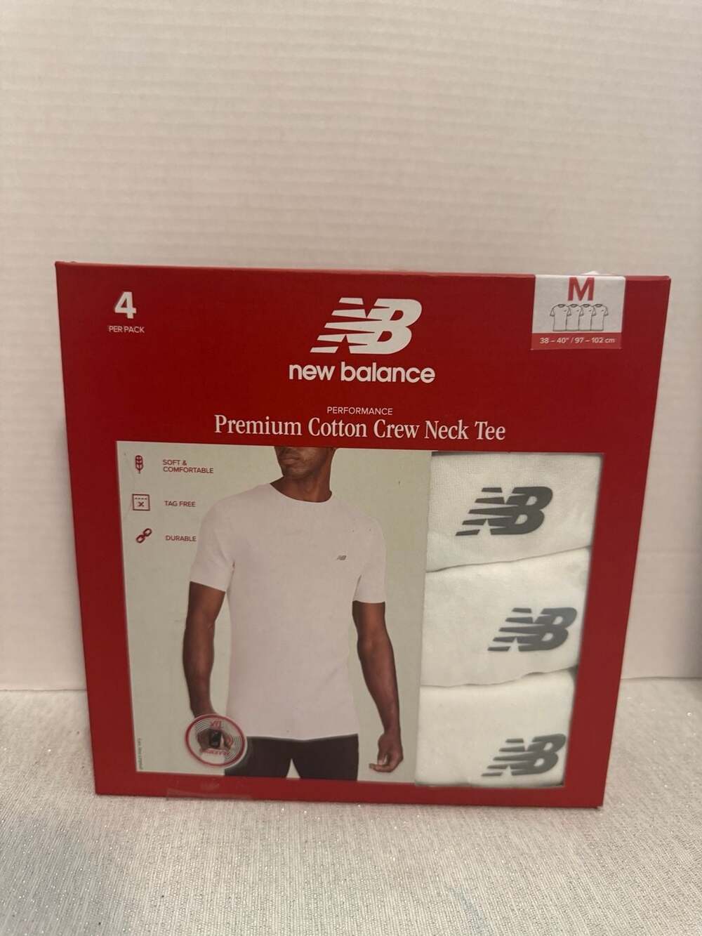 New Balance Men's Premium Cotton Crew Neck Tee 4-Pack White Size M